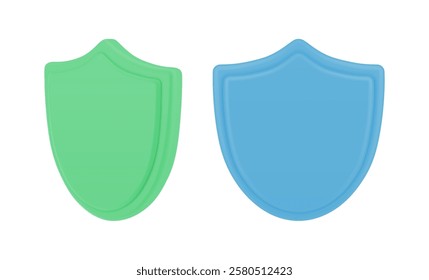 Defense and protection, safety badge with empty surface for copy space. Vector isolated realistic 3d icons, shields for quality and guarantee, security or award design, heraldry front and side view