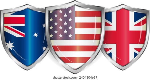 defense protective shield flags of Australia, United States and United Kingdom as new military alliance security pact between countries