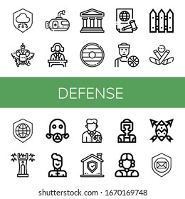 defense simple icons set. Contains such icons as Shield, Coat of arms, Submarine, Judge, Legal, Justice, Basketball player, Fence, Ice hockey, can be used for web, mobile and logo