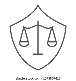 Defense thin line icon, law and justice, shield sign, vector graphics, a linear pattern on a white background, eps 10.