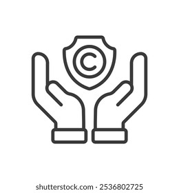 Defenses to Copyright Infringement, in line design. Fair use, legal, defense, copyright, commentary on white background vector. Defenses to Copyright Infringement editable stroke icon