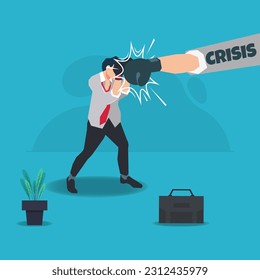 Defensive businessman. Businessman survive from economy crisis concept design vector illustration
