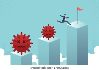 Defensive and fight to win COVID-19 or Coronavirus and survive.  vector cartoon design.