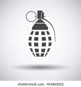 Defensive grenade icon on gray background, round shadow. Vector illustration.