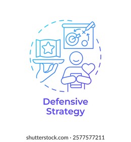 Defensive strategy blue gradient concept icon. Offering high quality products. Competitive business management. Round shape line illustration. Abstract idea. Graphic design. Easy to use in article