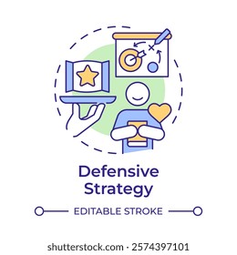 Defensive strategy multi color concept icon. Offering high quality products. Competitive business management. Round shape line illustration. Abstract idea. Graphic design. Easy to use in article