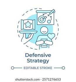 Defensive strategy soft blue concept icon. Offering high quality products. Competitive business management. Round shape line illustration. Abstract idea. Graphic design. Easy to use in article