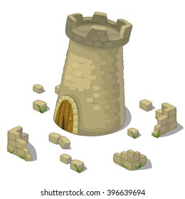 Defensive tower. The medieval buildings. Vector illustration.
