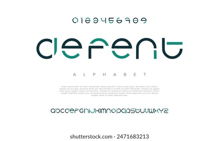 Defent creative geometric modern urban alphabet font. Digital abstract futuristic, fashion, sport, minimal technology typography. Simple numeric vector illustration