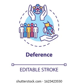 Deference concept icon. Multi-cultural integrity. Inclusive environment. Social union. Universal respect idea thin line illustration. Vector isolated outline RGB color drawing. Editable stroke