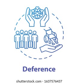 Deference concept icon. Multi-cultural integrity. Inclusive environment. Social respect. Universal respect idea thin line illustration. Vector isolated outline RGB color drawing. Editable stroke