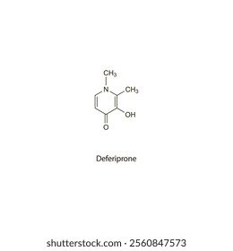 Deferiprone flat skeletal molecular structure chelator drug used in chronic iron overload treatment. Vector illustration scientific diagram.