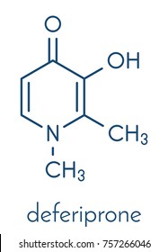 Deferiprone thalassaemia major drug molecule. Iron chelating agent. Skeletal formula.