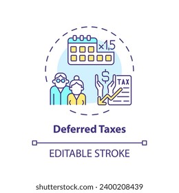 Deferred taxes multi color concept icon. Postpone payment of tax. Financial benefit. Fiscal policy. Easy to use for website. Round shape line illustration. Abstract idea. Graphic design