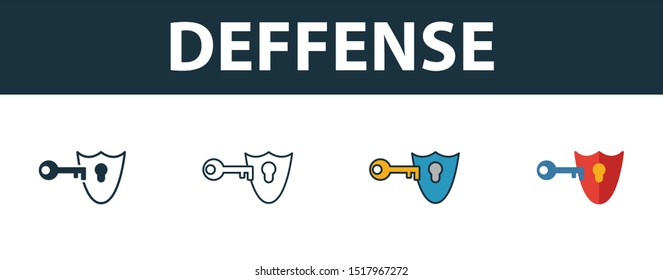Deffense icon set. Premium simple element from security icons collection. Set of deffense icon in filled, outline, colored and flat styles.