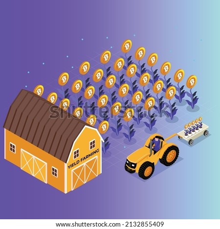 DeFi concept - Yield farming isometric 3d vector concept for banner, website, illustration, landing page, flyer, etc.