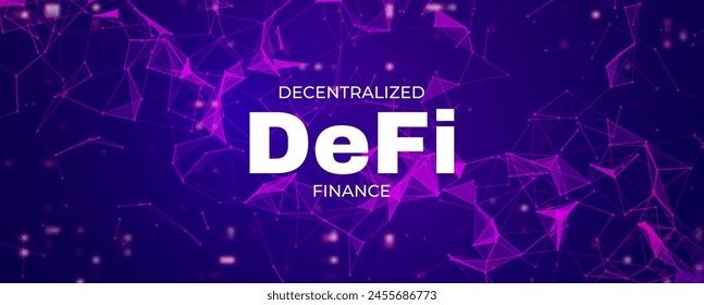 DeFi Decentralized Finance banner for cryptocurrency, blockchain.