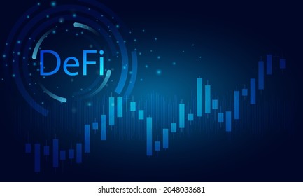 DeFi Decentralized Finance for exchange cryptocurrency.Finance system,block chain and walllet.Blue dark technology system with alt coin vector icon.