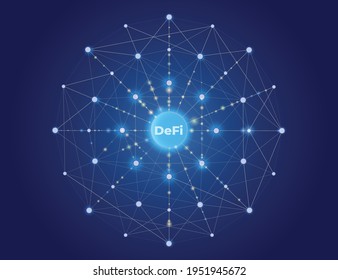 DeFi Decentralized Finance on dark blue background. Concept Art.