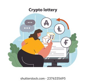 DeFi, decentralized finance. Smart distributed ledger technologies for crypto currency lottery without traditional centralized intermediary. Flat vector illustration