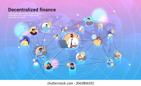 DeFi decentralized finance system cryptocurrency and blockchain technology concept horizontal