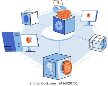 Defi vector illustration. Decentralization is fundamental principle in DeFi, ensuring trust and transparency Blockchain technology powers secure and immutable nature DeFi transactions Non fungible