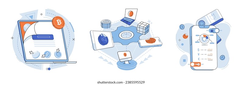 Defi vector illustration. The DeFi metaphor visualizes financial ecosystem as decentralized network interconnected nodes Currency in form cryptocurrencies is reshaping global financial landscape