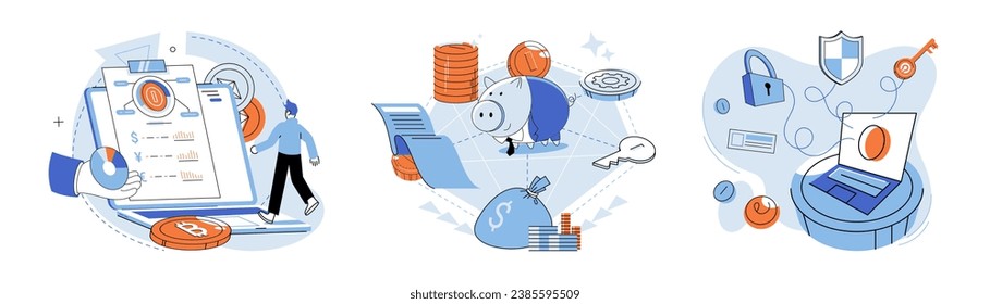 Defi vector illustration. DeFi transactions offer secure and transparent way to exchange value The crypto industry and DeFi are driving financial innovation in digital age The DeFi metaphor visualizes