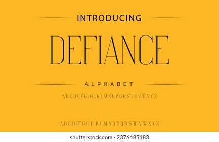 Defiance Elegante abecedario de diseño de bodas abstractas de lujo estilo alfabeto fuente. Tipos de letra urbanos clásicos mínimos para logotipo, marca, etc. Tipografía tipo mayúsculas minúsculas y número. ilustración vectorial