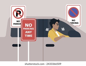 Defiant Driver Ignores multiple No-Parking Signs and parks beside  them
