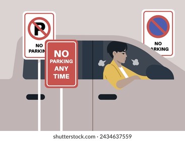 Defiant Driver Ignores multiple No-Parking Signs and parks beside  them
