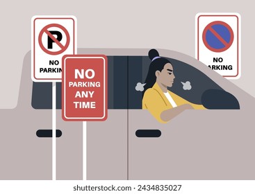 Defiant Driver Ignores multiple No-Parking Signs and parks beside  them
