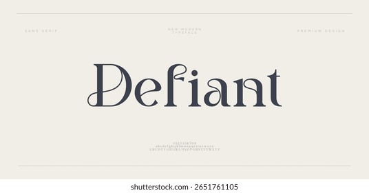 Defiant Elegant and tech font logo alphabet number Classic Lettering Minimal Fashion Typography decoration fonts for branding wedding logo vector illustration