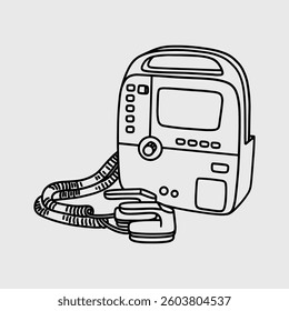 Defibrillator in black and white drawing