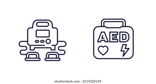 Defibrillator, cpr and AED line icons