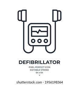 Defibrillator editable stroke outline icon isolated on white background flat vector illustration. Pixel perfect. 64 x 64.