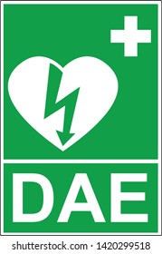 Defibrillator emergency sign (DAE, AED)