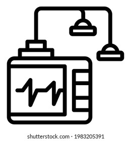 Symbol für Defibrillator-Ausrüstung. Umriss Defibrillator-Ausrüstung, Vektorsymbol für Webdesign einzeln auf weißem Hintergrund