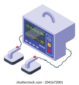 Defibrillator help icon isometric vector. Heart aed. Cpr cardioverter