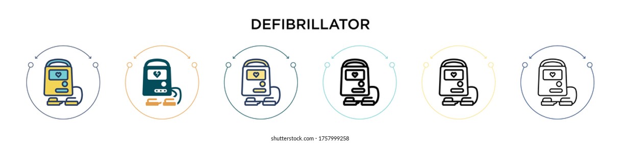 Defibrillator icon in filled, thin line, outline and stroke style. Vector illustration of two colored and black defibrillator vector icons designs can be used for mobile, ui, web