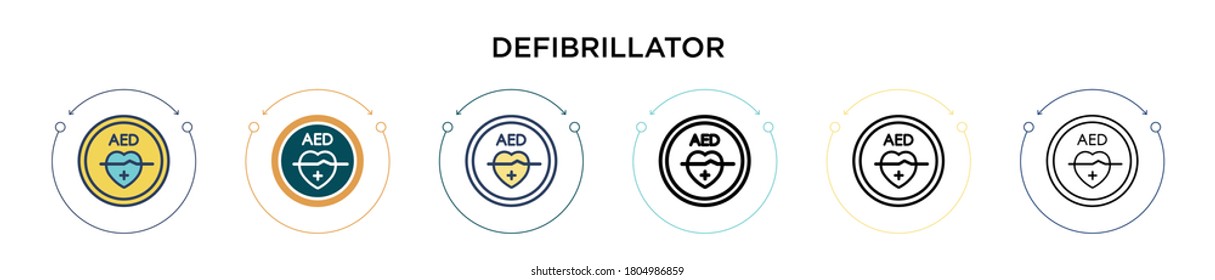 Defibrillator icon in filled, thin line, outline and stroke style. Vector illustration of two colored and black defibrillator vector icons designs can be used for mobile, ui, web