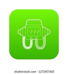 Defibrillator icon green vector isolated on white background
