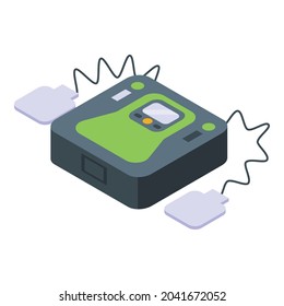 Defibrillator Icon isometrische Vektorgrafik. Herzenslust. Herzrhythmusstörungen