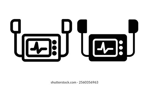 Defibrillator Icons. black and white vector illustration set.