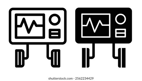 Defibrillator Icons pack in outlined and flat versions