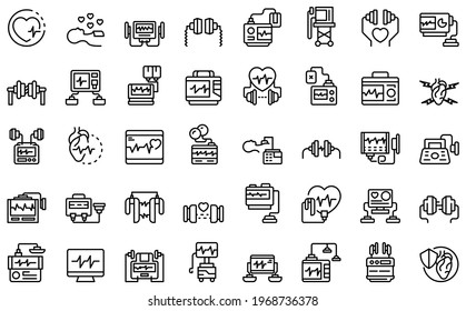 Defibrillator icons set. Outline set of defibrillator vector icons for web design isolated on white background