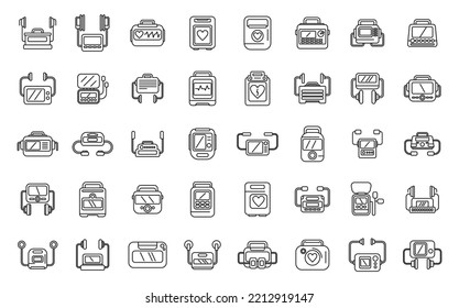 Defibrillator icons set outline vector. Aid ambulance. Automated electric