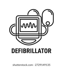 Defibrillator machine icon in bold line. linear style sign for labeling and web design. Automated external defibrillator. AED symbol