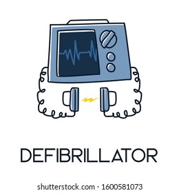 Defibrillator minimalist out line hand drawn medic flat icon illustration