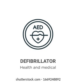 Defibrillator outline vector icon. Thin line black defibrillator icon, flat vector simple element illustration from editable health and medical concept isolated stroke on white background